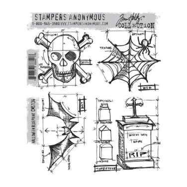 Tim Holtz Cling Stamps 7"X8.5"Halloween Blueprint