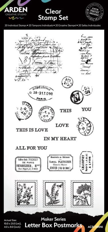 ARDEN CREATIVE STUDIO - Collezione Laurel Grove  Maker Series 4x8 Inch Clear Stamp Set Letter Box Postmarks