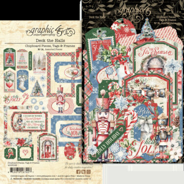 Graphic 45 - Collezione Deck the Halls -Chipboard Pieces, Tags & Frames