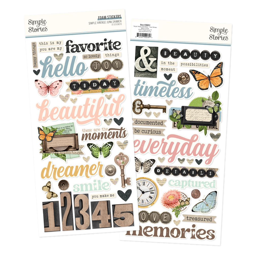 SIMPLE STORIES - Collezione Simple Vintage Junk Drawer - Foam Stickers