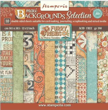 Stamperia Furry Friends 12x12 Inch Paper Pack Maxi Background Selection