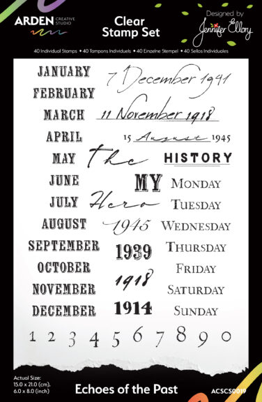 ARDEN CREATIVE STUDIO - Collezione Remembering… 6x8 Inch Clear Stamp Set Echoes of the Past