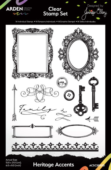 ARDEN CREATIVE STUDIO - Collezione Remembering… 6x8 Inch Clear Stamp Set Heritage Accents