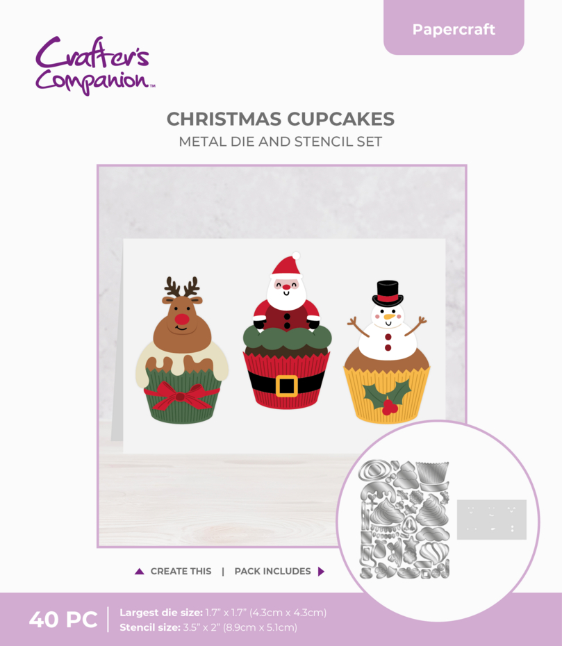 Crafter's Companion 3-in-1 Intricate Fall Die & Stencil Christmas Cupcakes