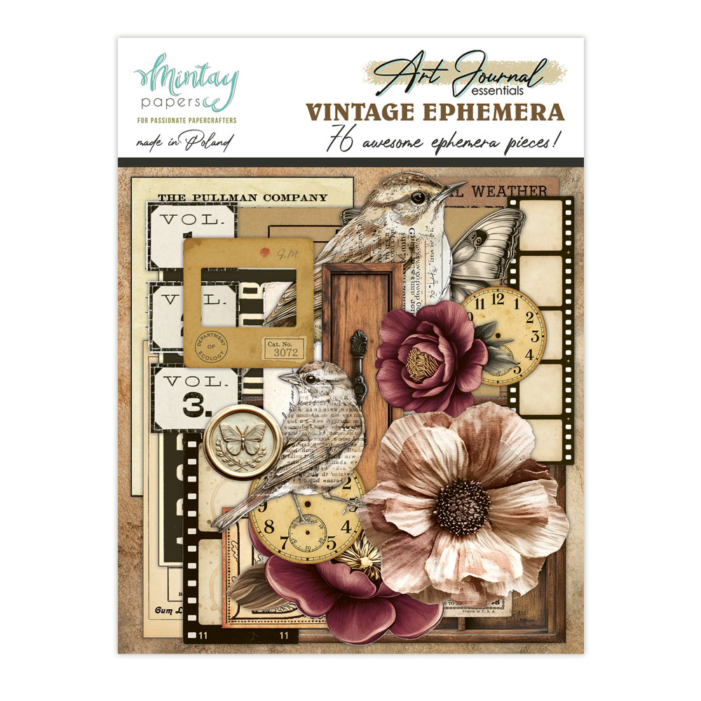 MINTAY - Art Journal Ephemera Pack - Vintage, 76 pcs