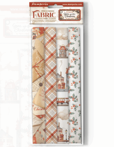 Stamperia - Conf 4 fogli stoffa cm 30x30 Gear up for Christmas