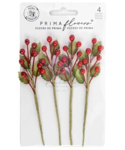 Prima Marketing Collezione Twinkle & Treats -Paper Flowers 4/Pkg Christmas Berries