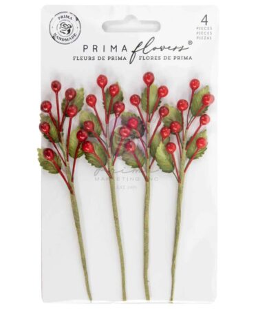 Prima Marketing Collezione Twinkle & Treats -Paper Flowers 4/Pkg Christmas Berries