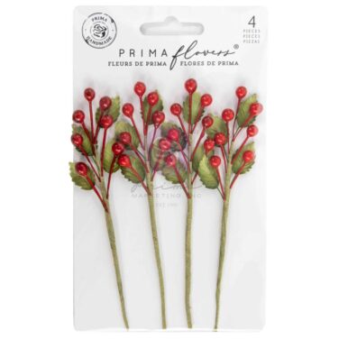 Prima Marketing Collezione Twinkle & Treats -Paper Flowers 4/Pkg Christmas Berries