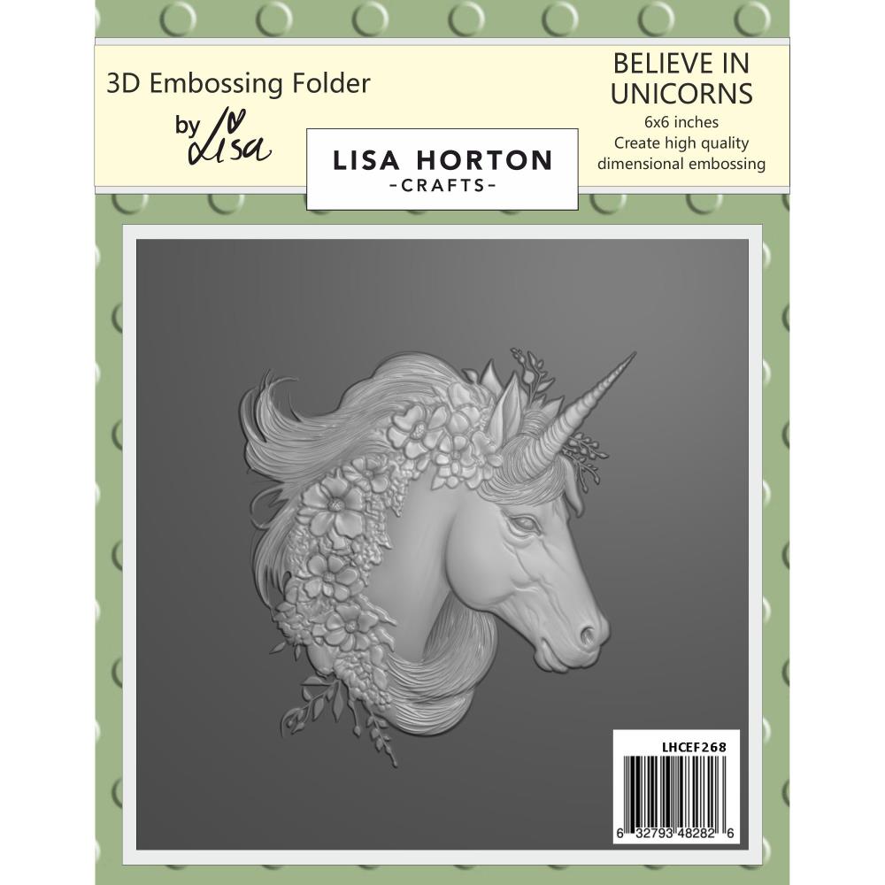 Lisa Horton Crafts 3D Embossing Folder 6"x6" - Believe in Unicorns