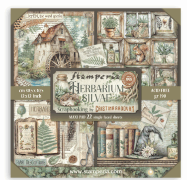 STAMPERIA -  Blocco 22 fogli 30,5x30,5 12x12 inches Single Face Herbarium Silvae