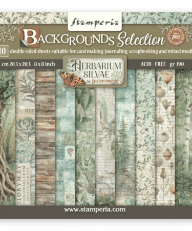 STAMPERIA -  Blocco 10 fogli 20,3X20,3 8x8 inches Double Face Backgrounds Herbarium Silvae