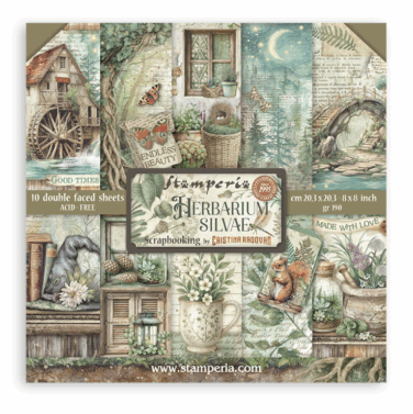 STAMPERIA -  Blocco 10 fogli 20,3X20,3 8x8 inches Double Face Herbarium Silvae