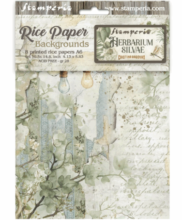STAMPERIA -  Selezione 8 Carta di riso fto A6 Backgrounds Herbarium Silvae