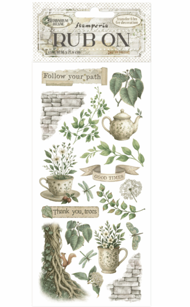 STAMPERIA -  Rub on cm 10,16x21,6 Herbarium Silvae tea time
