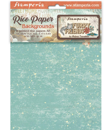 STAMPERIA - Collezione  Furry Friends - Selezione 8 Carta di riso fto A6 Backgrounds