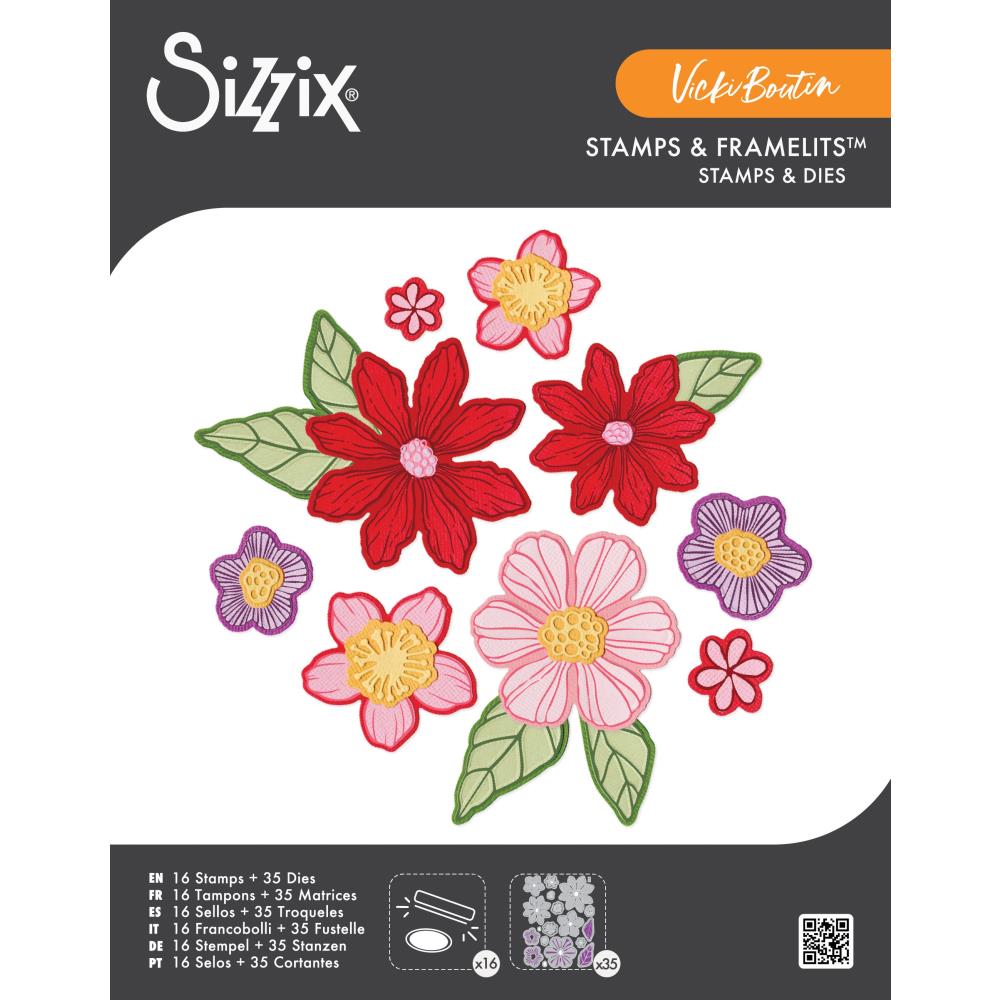 Sizzix Clear Stamps w/Framelits Die by Vicki Boutin Floral Layers #1 (16+35pcs)