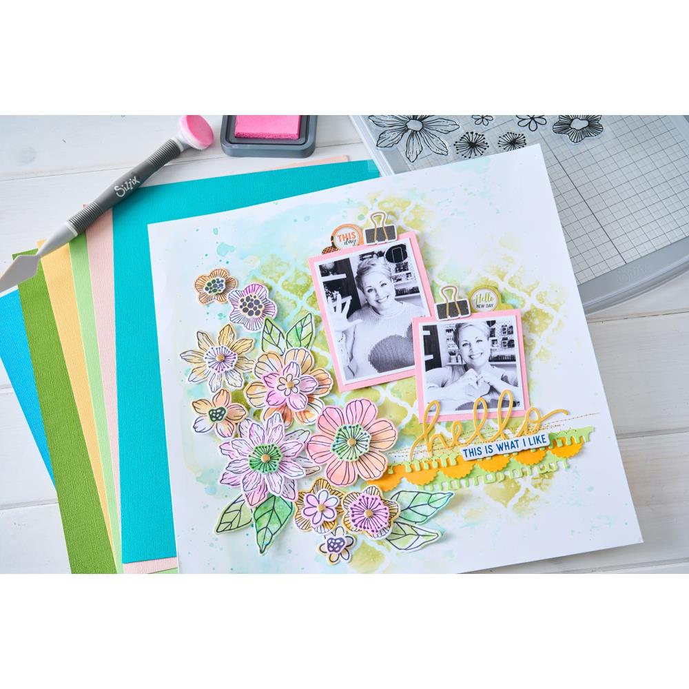 Sizzix Clear Stamps w/Framelits Die by Vicki Boutin Floral Layers #1 (16+35pcs) - immagine 2