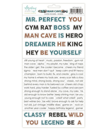 Mintay - 6 x 12 Paper Stickers - Man Cave - Words