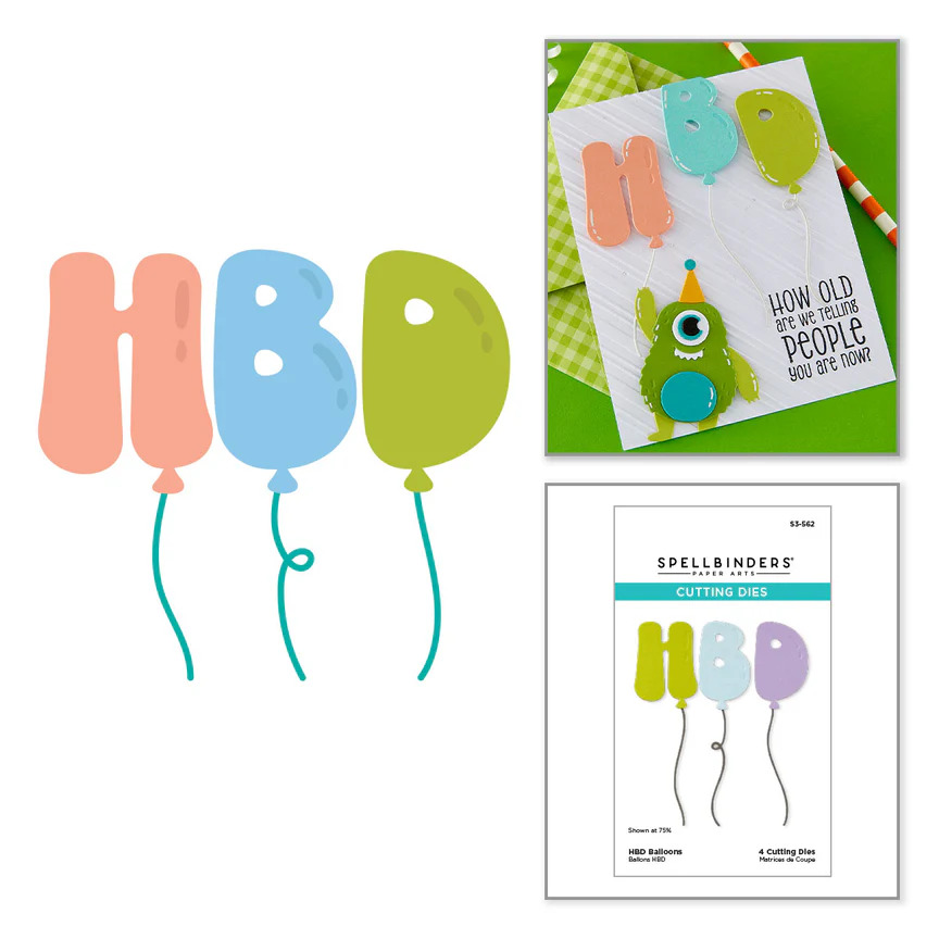 SPELLBINDERS - Collezione Aged to Perfection - HBD Balloons Etched Dies