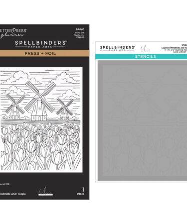 SPELLBINDERS - Collezione Yana's Tulips by Yana Smakula - Windmills and Tulips Press + Foil Plate and Stencil Bundle