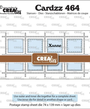 Crealies Cardzz Dies Mini Slimline Postage Stamp Sheet Xanne with 8 Rectangles
