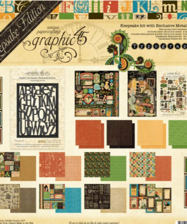 GRAPHIC 45 - Typography — Keepsake Kit (carte, abbellimenti e esclusiva fustella)