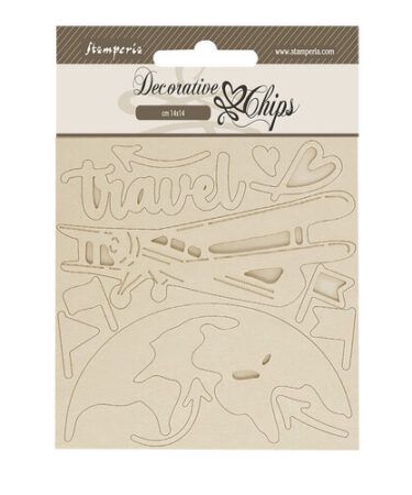 STAMPERIA - Collezione  Art of Travelling - Decorative chips cm 14x14 aereoplano