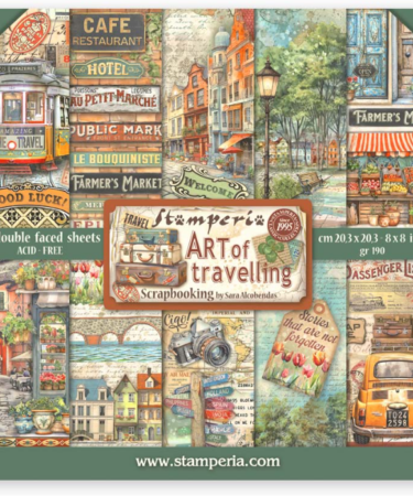STAMPERIA - Collezione  Art of Travelling - Blocco 10 fogli 20,3X20,3 8x8 inches Double Face