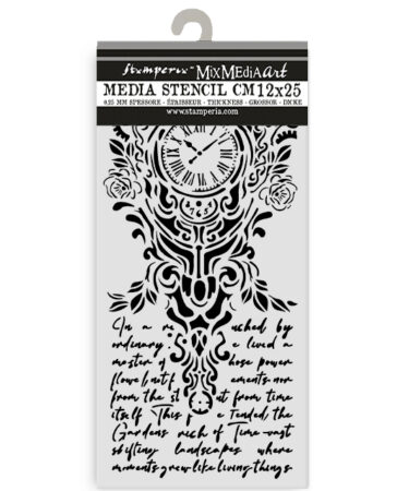 STAMPERIA  - Collezione Gardens of Time -  Cut laser stencil for Art and Craft cm 12X25 - Gardens of Time clock and writing
