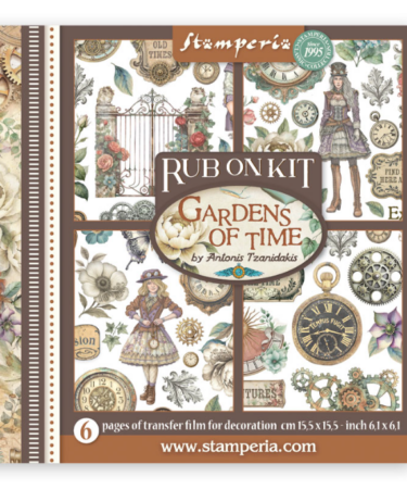 STAMPERIA - Collezione Gardens of Time - Printed Decorative Rub on kit for Art and Craft cm 15,5x15,5 -