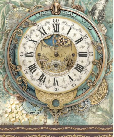 STAMPERIA  - Collezione Gardens of Time -  Printed A4 Rice paper for Art and Craft - Gardens of Time big clock