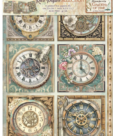 STAMPERIA  - Collezione Gardens of Time -  Printed 6 Rice paper A4 selection for Art and Craft