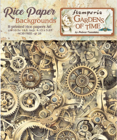 STAMPERIA - Collezione Gardens of Time --  Printed 8 Rice paper A6 backgrounds selection for Art and Craft
