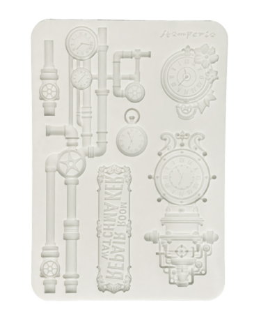 STAMPERIA  - Collezione Gardens of Time -  Silicon mould Designs A5 for Art and Craft - Gardens of Time clocks and tubes