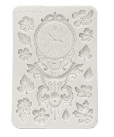 STAMPERIA  - Collezione Gardens of Time -  Silicon mould Designs A5 for Art and Craft - Gardens of Time clock and flowers