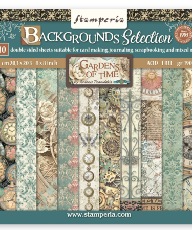 STAMPERIA  - Collezione Gardens of Time - Scrapbooking Printed Pad for Art and Craft 10 sheets cm 20,3X20,3 (8"X8") Backgrounds