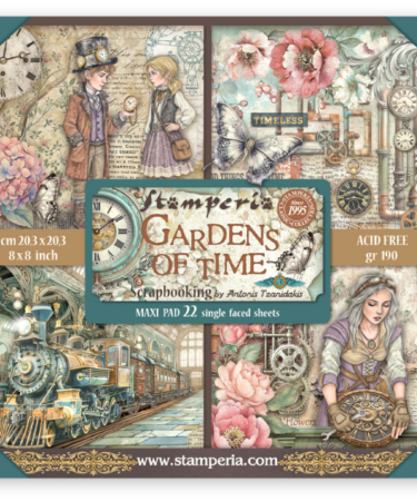 STAMPERIA  - Collezione Gardens of Time -  Scrapbooking Printed Pad for Art and Craft 22 sheets cm 20,3X20,3 (8"X8") Single Face