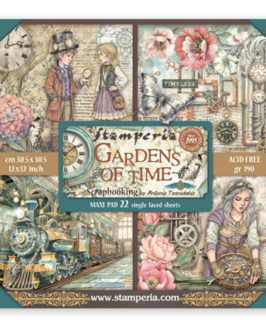 STAMPERIA  - Collezione Gardens of Time -  Scrapbooking Printed Pad for Art and Craft 22 sheets cm 30,5x30,5 (12"x12") Single face