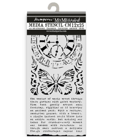 STAMPERIA  - Collezione Gardens of Time - Cut laser stencil for Art and Craft cm 12X25 - Gardens of Time clock and butterfly