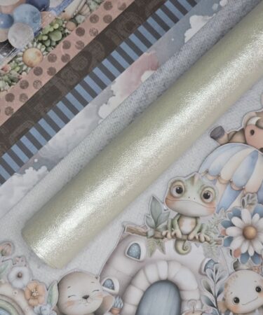 Bellaluna Crafts - Collezione Be my Baby - ROTOLO IN ECOPELLE   ELASTICA METALIZADA PERLADA SNOWFLAKE WHITE