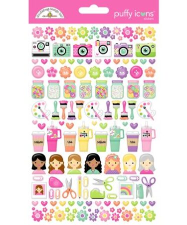 Doodlebug Design - Collezione Color Me Crafty - Puffy Stickers - Icons