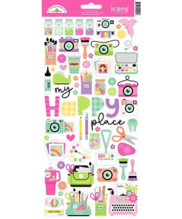Doodlebug Design - Collezione Color Me Crafty - Icon Cardstock Stickers
