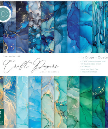 Craft Consortium - Essential Craft Papers 12x12 Inch Paper Pad Ink Drops Ocean 2