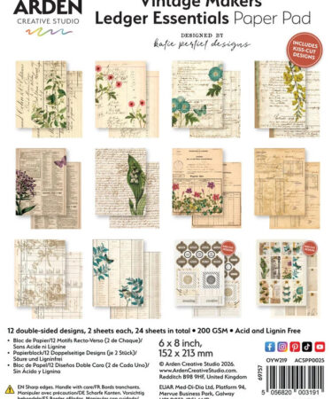 Arden Creative Studio Vintage Makers Ledger Essentials 6x8 Inch Paper Pad by Katie Pertiet